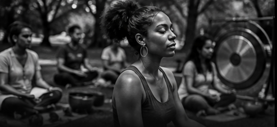 A peaceful outdoor mindfulness and sound-healing session