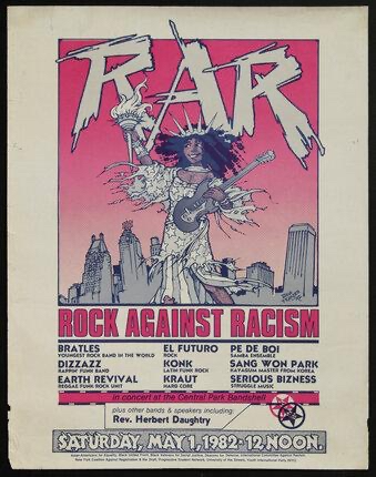 Vintage Rock Against Racism concert flyer for the Central Park Bandshell.